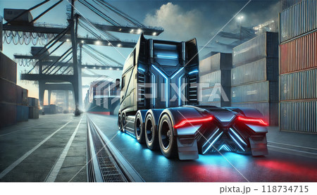 modern, eco-friendly semi-trailer truck modern, eco-friendly semi-trailer truck 118734715