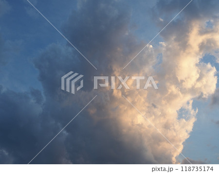 dramatic blue sky at sunset with clouds background 118735174