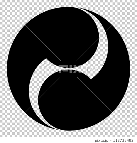 左二つ巴（ひだりふたつどもえ）。日本の家紋のアイコンベクターイラスト 118735492