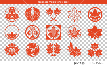 日本秋葉和楓樹家族徽章圖示向量插圖集 118735660