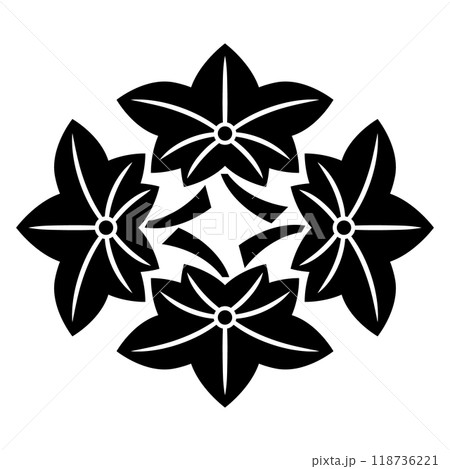 四つ紅葉菱（よつもみじびし）。楓の葉をモチーフにした日本の家紋のベクターアイコンイラスト。 118736221