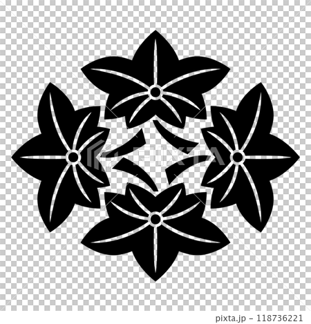 四つ紅葉菱（よつもみじびし）。楓の葉をモチーフにした日本の家紋のベクターアイコンイラスト。 118736221