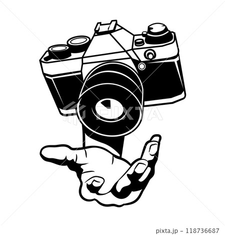 Hand with camera vector illustration logo, perfect for t shirt design and beach photography logo Hand with camera vector illustration logo, perfect for t shirt design and beach photography logo 118736687