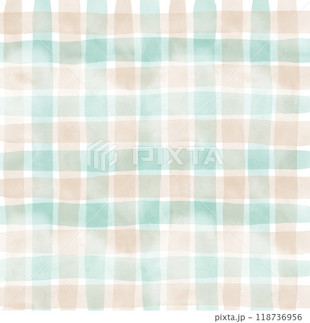 Green Beige Gingham Check Hand Drawn Pattern Background Overlay 118736956