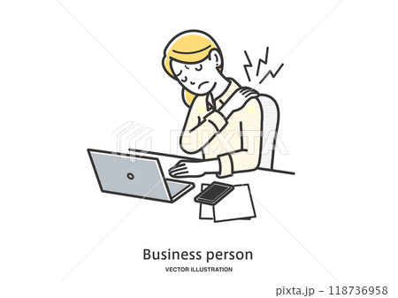 パソコン作業中に肩こりが辛い女性会社員 118736958