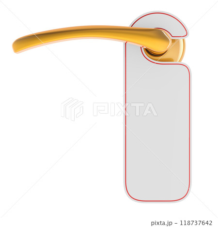 Door Handle with empty hanging sign, label. 3D rendering Door Handle with empty hanging sign, label. 3D rendering 118737642