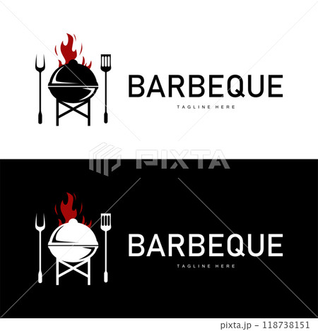 Barbeque logo design bar restaurant hot grill fire logo and spatula simple illustration 118738151