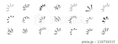 Line explosion surprise burst ray icon elements. Hand drawn explosion surprise line icon for title headline illustration. Doodle exclamation confetti vector 118738315