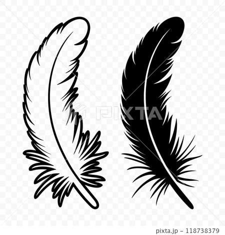 Vector Black and White Fluffy Feather Logo Icons. Silhouette Feather Set Closeup Isolated. Design Template of Flamingo, Angel, Bird Feather. Lightness and Freedom Concept Vector Black and White Fluffy Feather Logo Icons. Silhouette Feather Set Closeup Isolated. Design Template of Flamingo, Angel, Bird Feather. Lightness and Freedom Concept 118738379