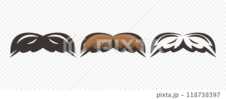 Hipster Mustache. Cartoon Face Party Decoration Set. Classic Mustache, Fathers Day Symbol. Italy Mustache Icon, Vector Illustration 118738397