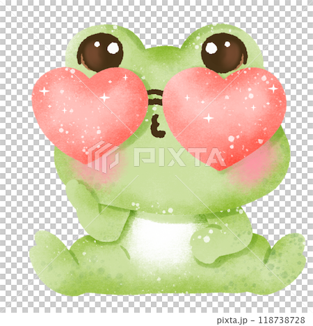 A watercolor hand drawn cute illustration for love valentines day invitations greetings heart printable a frog wearing heart shaped sunglasses  118738728