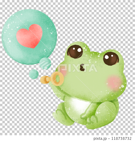 A watercolor hand drawn cute illustration for love valentines day invitations greetings heart printable a frog blowing a heart bubble  118738732