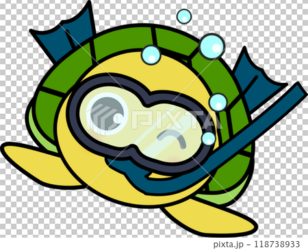 Cute and relaxed turtle character illustration snorkeling 118738933