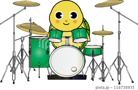 ドラマーの可愛い・ゆるい亀のキャラクターイラスト ドラマーの可愛い・ゆるい亀のキャラクターイラスト 118738935