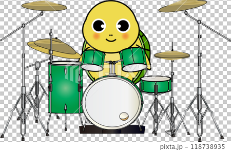 ドラマーの可愛い・ゆるい亀のキャラクターイラスト ドラマーの可愛い・ゆるい亀のキャラクターイラスト 118738935