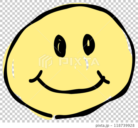 手書き風の笑顔の絵文字。黄色を基調としたシンプルでかわいいデザイン