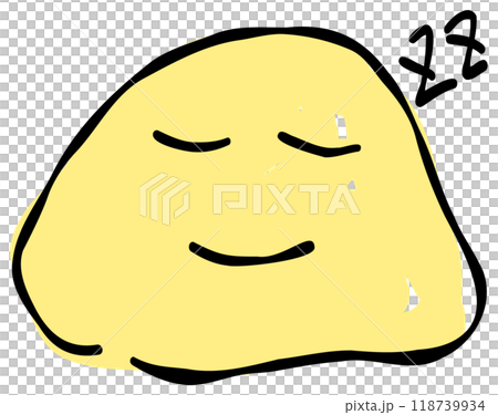 手寫的睡臉表情符號。以黃色為基調，設計簡約可愛。時尚大氣 118739934