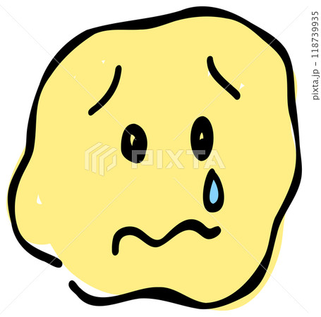 手書き風の泣いている顔の絵文字。黄色を基調としたシンプルでかわいいデザインが特徴です。おしゃれな雰囲 118739935