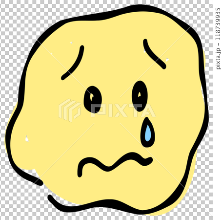 手書き風の泣いている顔の絵文字。黄色を基調としたシンプルでかわいいデザインが特徴です。おしゃれな雰囲 118739935