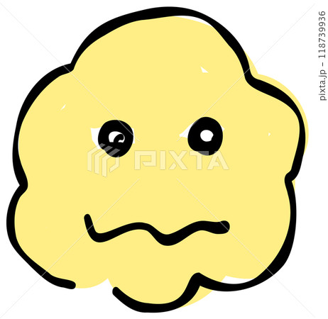 手書き風のふわふわした悲しい顔の絵文字。黄色を基調としたシンプルでかわいいデザインが特徴です。おしゃ 118739936