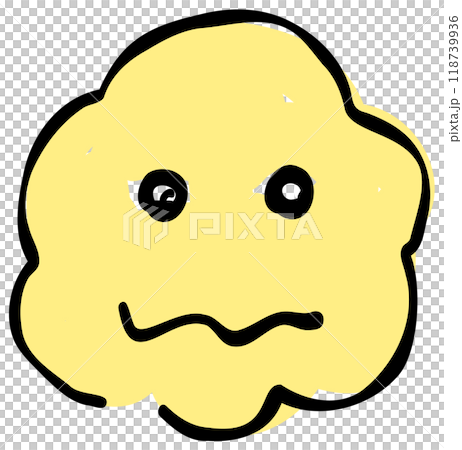 手書き風のふわふわした悲しい顔の絵文字。黄色を基調としたシンプルでかわいいデザインが特徴です。おしゃ 118739936