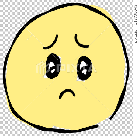 手寫的悲傷的臉表情符號。以黃色為基調，設計簡約可愛。也時尚大氣 118739945