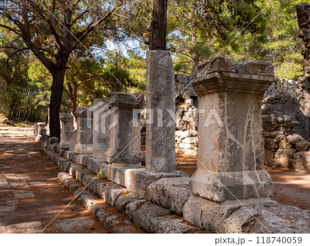 Colonnaded paved ancient street in Phaselis, Turkey Colonnaded paved ancient street in Phaselis, Turkey 118740059