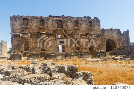 Remains of nymphaeum in ancient city of Aspendos, Turkey 118740077