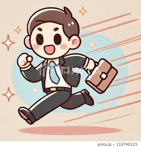 笑顔で元気に走るサラリーマンのかわいいキャラクターイラスト 118740125