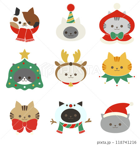 クリスマスの猫の顔のアイコンセット_輪郭なし 118741216