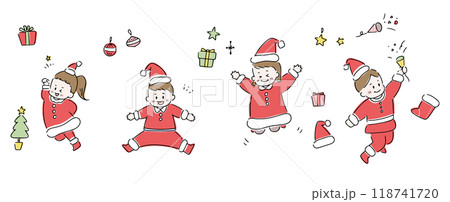 サンタクロースの子どもクリスマスのアイテムセット サンタクロースの子どもクリスマスのアイテムセット 118741720