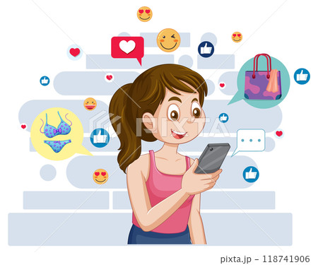 Girl Engaging with Social Media 118741906