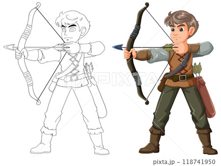 Archery Man Aiming with Bow 118741950