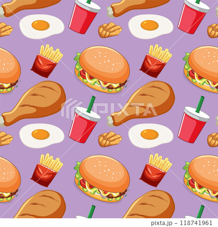 Seamless Fast Food Pattern Illustration Seamless Fast Food Pattern Illustration 118741961