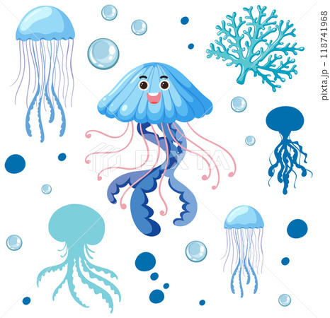 Cheerful Jellyfish and Ocean Life 118741968