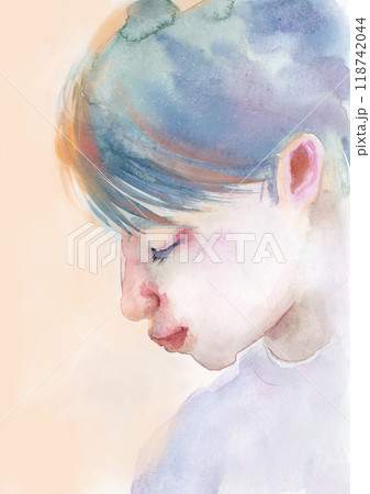 うつむく少年の水彩イラスト 118742044