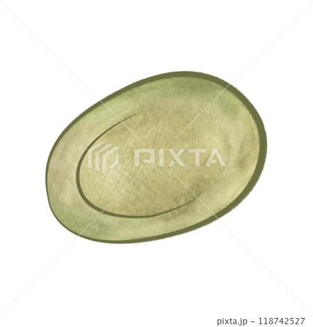 Large dish or plate. Olive green tableware for serving tea or coffee. Part of the service. Isolated watercolor object on white background. Clipart. Large dish or plate. Olive green tableware for serving tea or coffee. Part of the service. Isolated watercolor object on white background. Clipart. 118742527