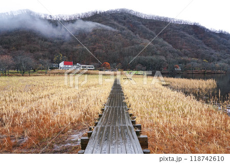 霧に煙る榛名湖（群馬県高崎市榛名湖町） 118742610