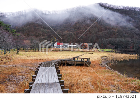 霧に煙る榛名湖(群馬県高崎市榛名湖町) 霧に煙る榛名湖(群馬県高崎市榛名湖町) 118742621