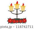 ポインセチアとクリスマスキャンドルのイラスト 118742711