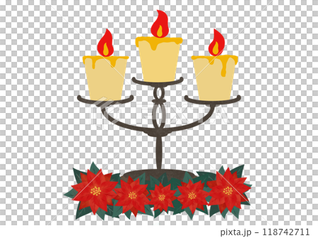 Poinsettia and Christmas candle illustration 118742711