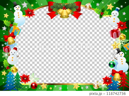 クリスマスフォトフレーム、かわいい、バースト、緑、横 クリスマスフォトフレーム、かわいい、バースト、緑、横 118742736