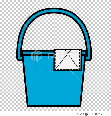 Illustration of a bucket with a rag hanging on the edge of the bucket 118742837