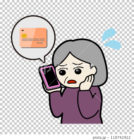 圖說：一位焦慮的老年婦女在智慧型手機通話中被要求提供卡片訊息 118742922