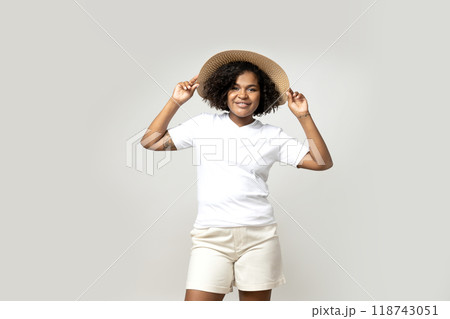 PNG,Girl in a beach hat, isolated on white background 118743051