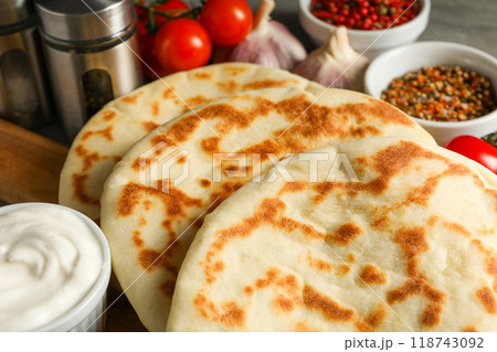 Tasty bakery food concept - delicious Pita, food for making in home 118743092