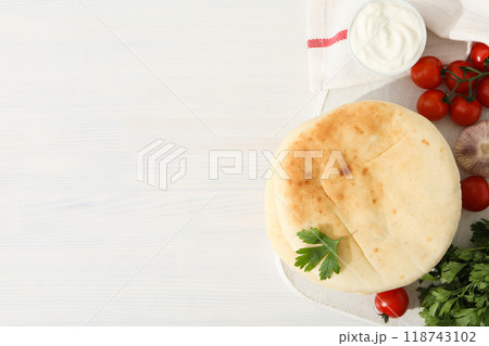 Tasty bakery food concept - delicious Pita, food for making in home Tasty bakery food concept - delicious Pita, food for making in home 118743102