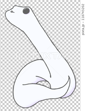 An illustration of a cute white snake looking up to the upper left 118743202