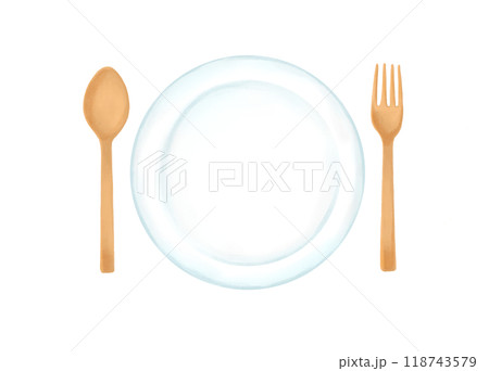 手描き風ナチュラルおしゃれな木製カトラリーイラスト 118743579