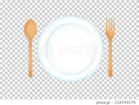 手描き風ナチュラルおしゃれな木製カトラリーイラスト 118743579